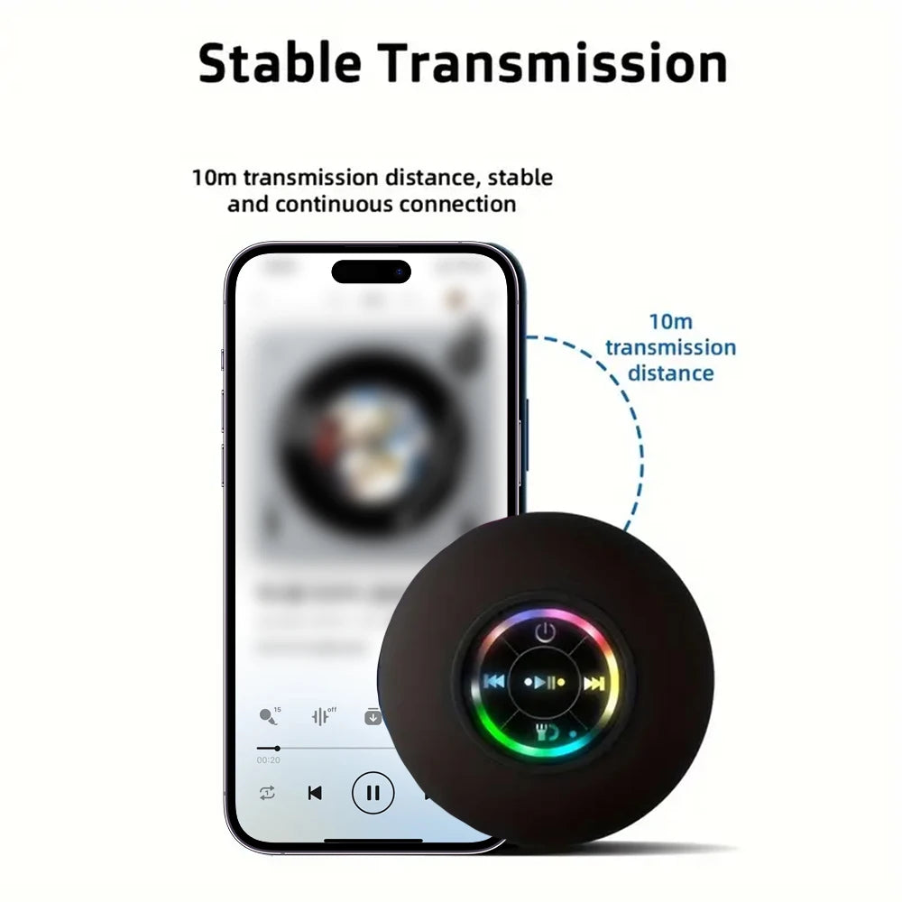 Bluetooth Speaker Portable Wireless Mini LED Speaker With Mic Suction Cup IPX4 Waterproof Resistant For Travel Outdoor Bathroom