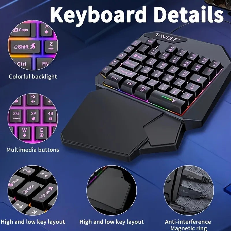 2 In1TF900 Gaming Keyboard and Mouse Set Ergonomic Wireless Gaming Keyboard 7 RGB Backlighting, for PUBG Mobile Games /Laptop