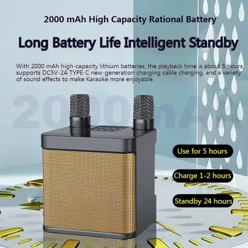 Bluetooth Karaoke Speaker With 2 Wireless Microphones AUX TF U Disk Player Portable For Party Outdoor