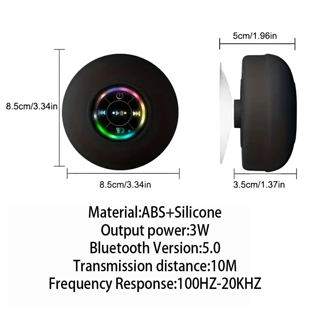 Bluetooth Speaker Portable Wireless Mini LED Speaker With Mic Suction Cup IPX4 Waterproof Resistant For Travel Outdoor Bathroom