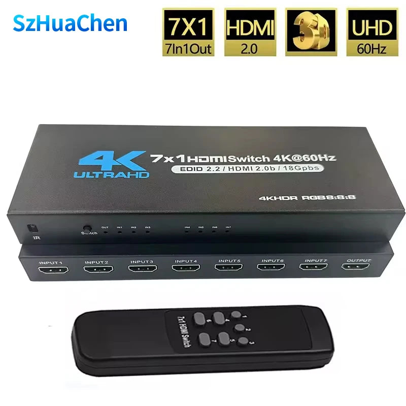 HDMI 2.0 Switch 7 in 1 out 4K 60Hz HDMI Switch 5X1/4X1 HDR HDMI 2.0 Switcher Remote for PS5 Xbox Series X NS Switch PC 4K HDTV