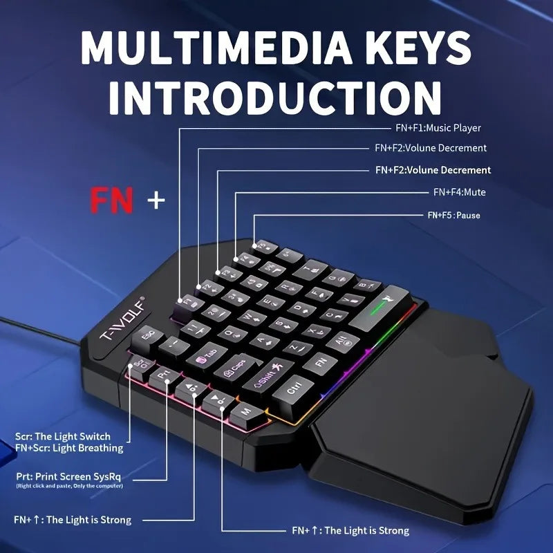 2 In1TF900 Gaming Keyboard and Mouse Set Ergonomic Wireless Gaming Keyboard 7 RGB Backlighting, for PUBG Mobile Games /Laptop