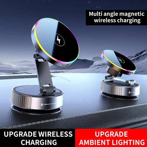 15W Wireless Car Charger Car Phone Holder RGB Colorful Light Vacuum Suction Cup Charging Can 360 Rotate Foldable Phone Holder