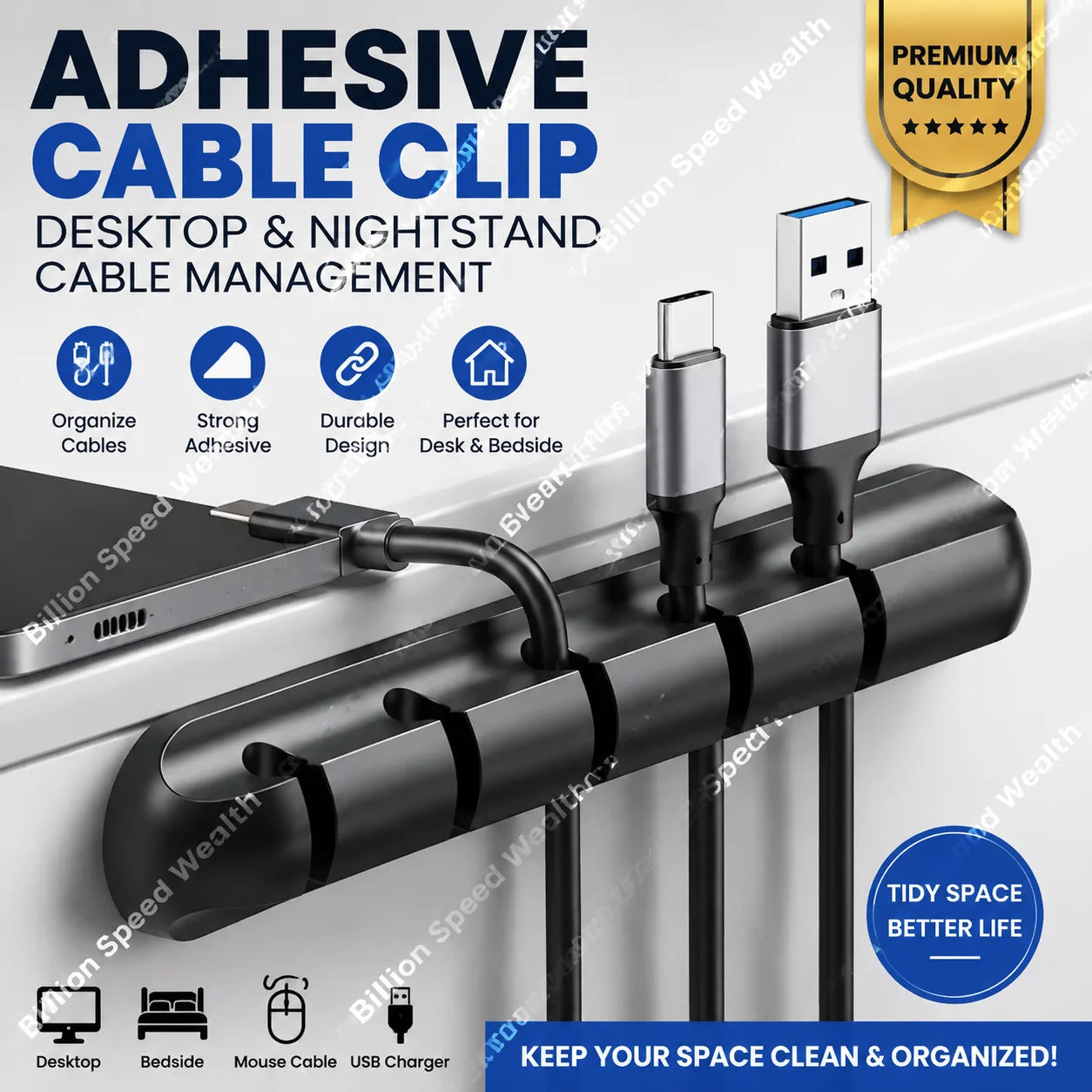 Adhesive Cable Holder Clips Cord Management Wire Organizer for Desktop USB Charging Cable Nightstand Power Cord Mouse Cable
