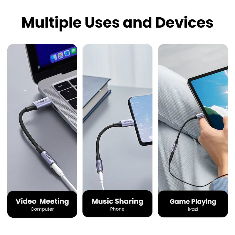 UGREEN Type C to 3.5mm Earphone USB C Cable USB C to 3.5 Headphone Adapter DAC Audio Cable For Xiaomi Mi10 HUAWEI P30 Oneplus 9