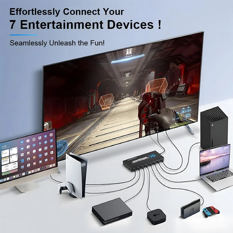 HDMI 2.0 Switch 7 in 1 out 4K 60Hz HDMI Switch 5X1/4X1 HDR HDMI 2.0 Switcher Remote for PS5 Xbox Series X NS Switch PC 4K HDTV