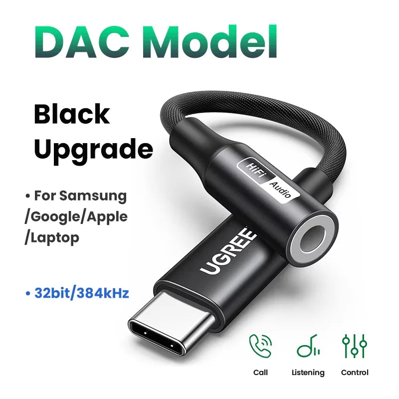 UGREEN Type C to 3.5mm Earphone USB C Cable USB C to 3.5 Headphone Adapter DAC Audio Cable For Xiaomi Mi10 HUAWEI P30 Oneplus 9