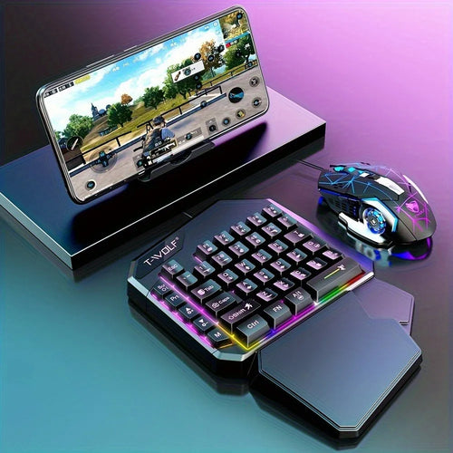 2 In1TF900 Gaming Keyboard and Mouse Set Ergonomic Wireless Gaming Keyboard 7 RGB Backlighting, for PUBG Mobile Games /Laptop