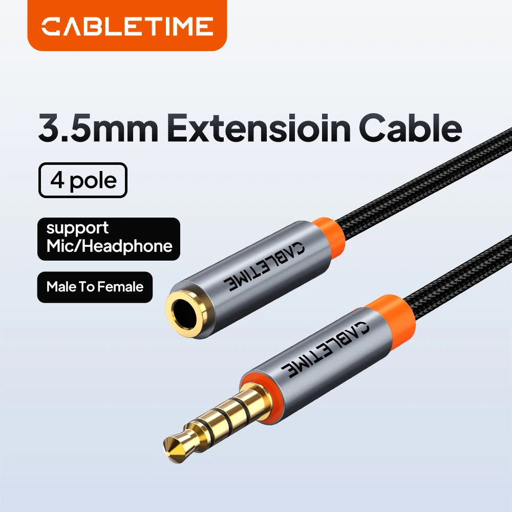 CABLETIME 3.5mm Jack Audio Extension Cable for Laptop PC Xiaomi Male to Female Stereo 3.5 Headphone Aux Extend Adapter Cord