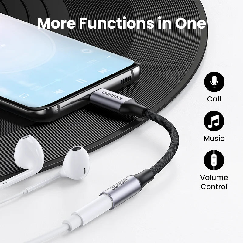 UGREEN Type C to 3.5mm Earphone USB C Cable USB C to 3.5 Headphone Adapter DAC Audio Cable For Xiaomi Mi10 HUAWEI P30 Oneplus 9