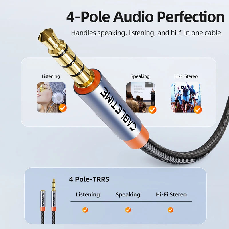 CABLETIME 3.5mm Jack Audio Extension Cable for Laptop PC Xiaomi Male to Female Stereo 3.5 Headphone Aux Extend Adapter Cord