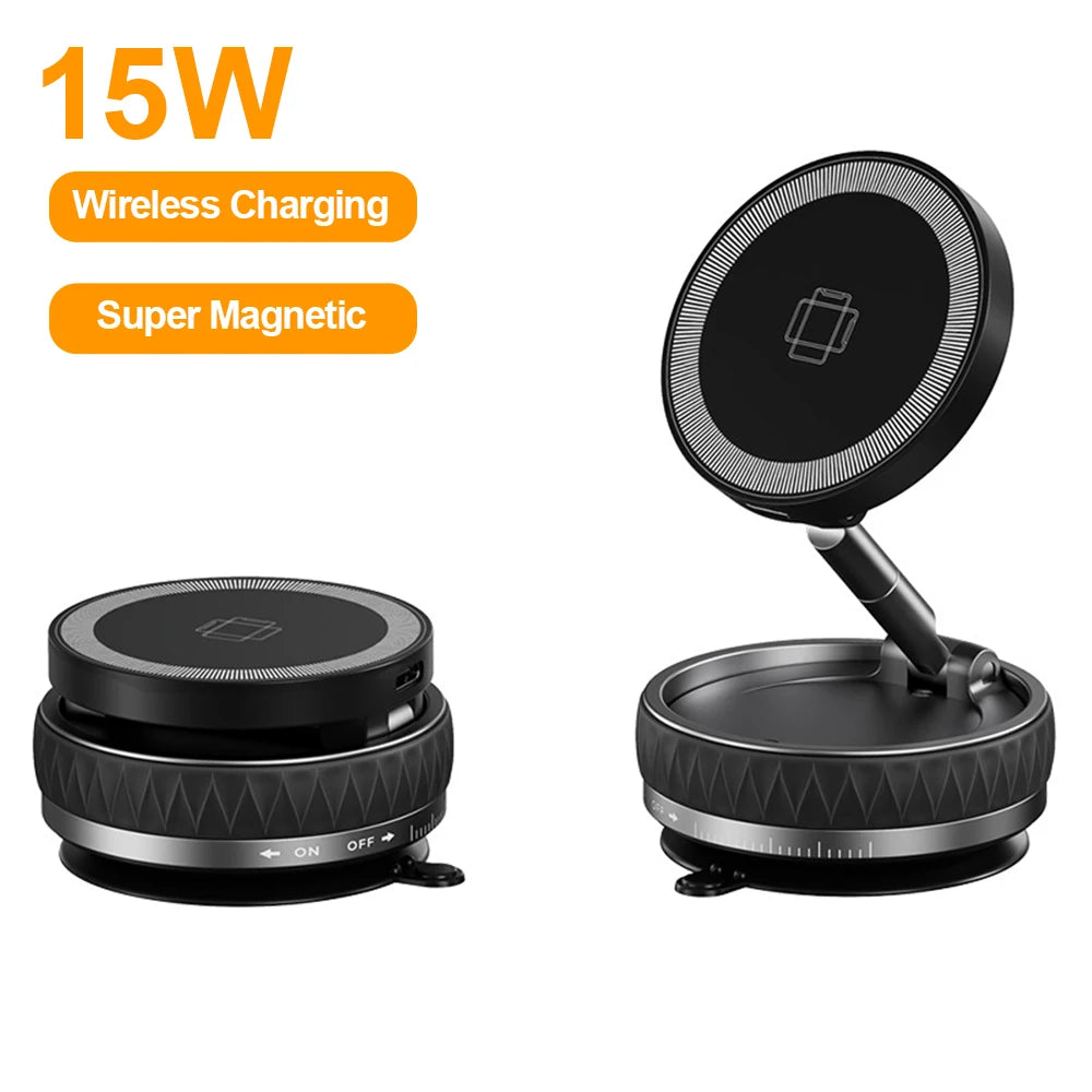 15W Wireless Car Charger Car Phone Holder RGB Colorful Light Vacuum Suction Cup Charging Can 360 Rotate Foldable Phone Holder