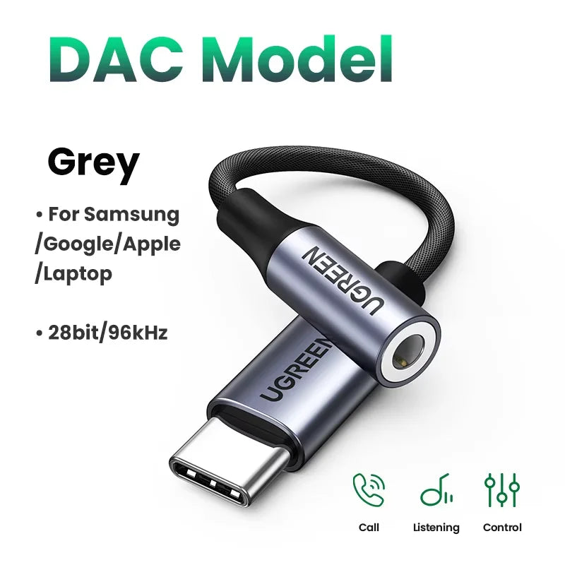 UGREEN Type C to 3.5mm Earphone USB C Cable USB C to 3.5 Headphone Adapter DAC Audio Cable For Xiaomi Mi10 HUAWEI P30 Oneplus 9