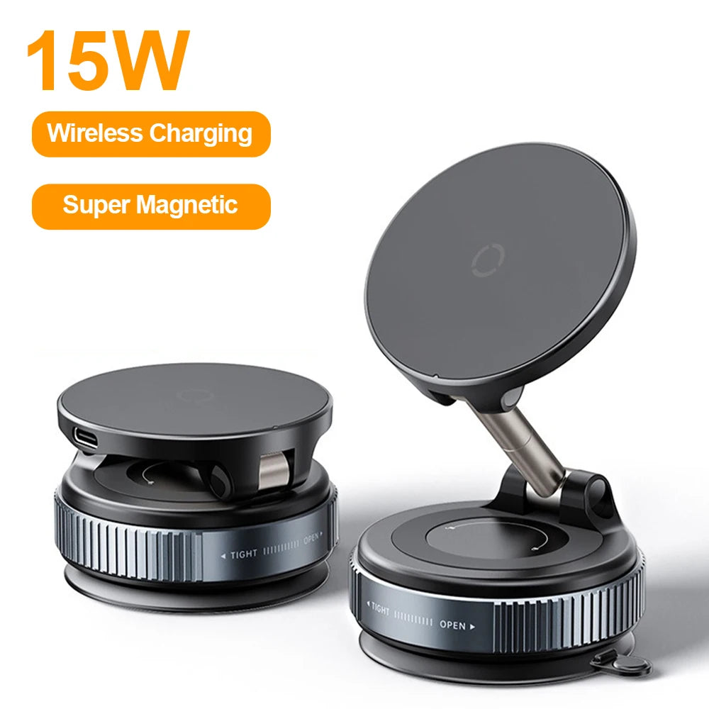 15W Wireless Car Charger Car Phone Holder RGB Colorful Light Vacuum Suction Cup Charging Can 360 Rotate Foldable Phone Holder