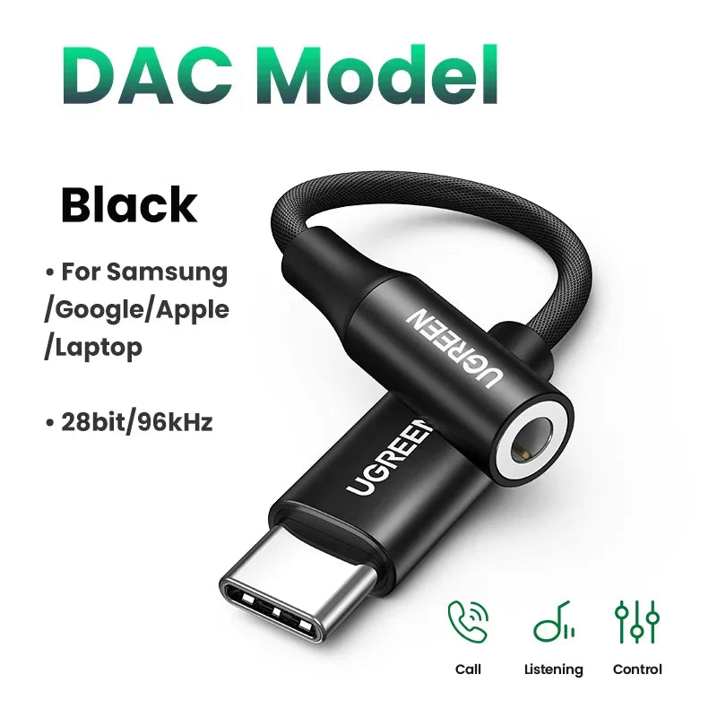 UGREEN Type C to 3.5mm Earphone USB C Cable USB C to 3.5 Headphone Adapter DAC Audio Cable For Xiaomi Mi10 HUAWEI P30 Oneplus 9